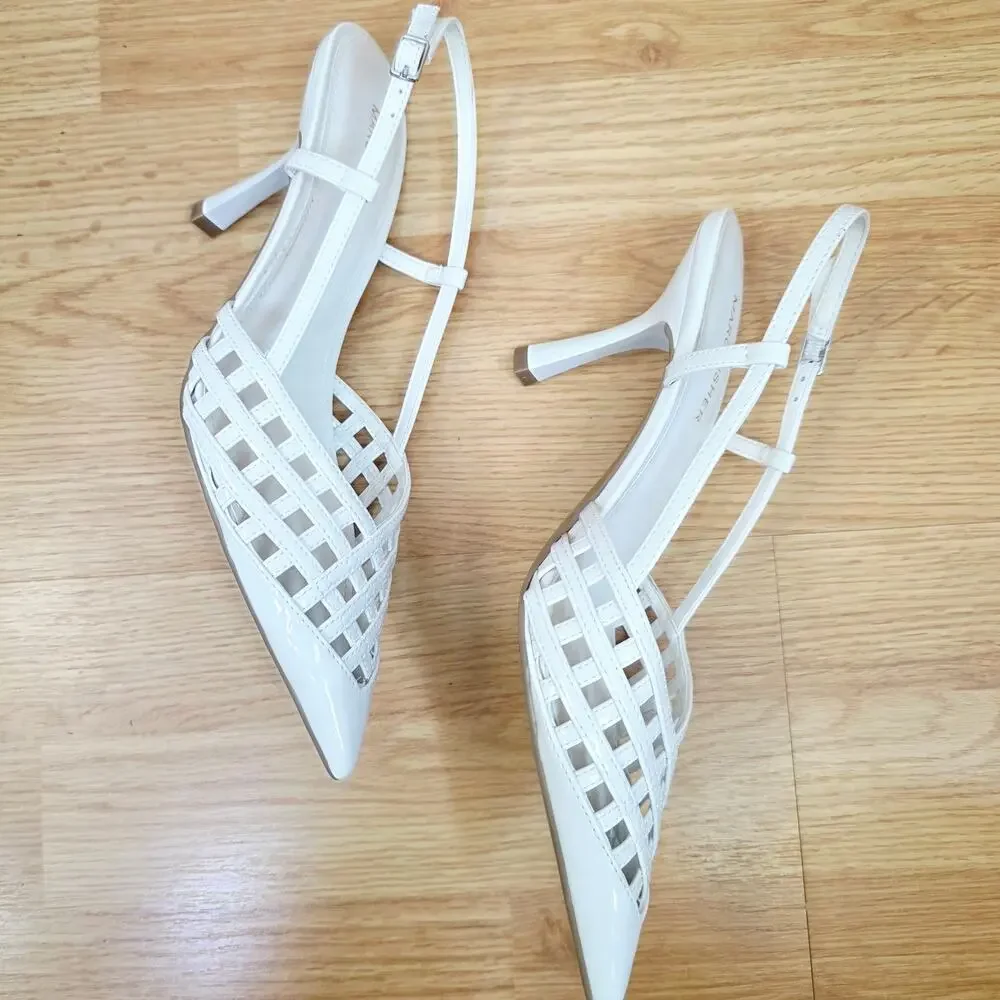 New Marc Fisher Heels 8.5M White Woven Pointed Toe Slingback Bridal Wedding